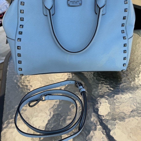 Michael Kors Sandrine Studded Satchel Powder Blue W/ Shoulder Strap - Picture 7 of 8